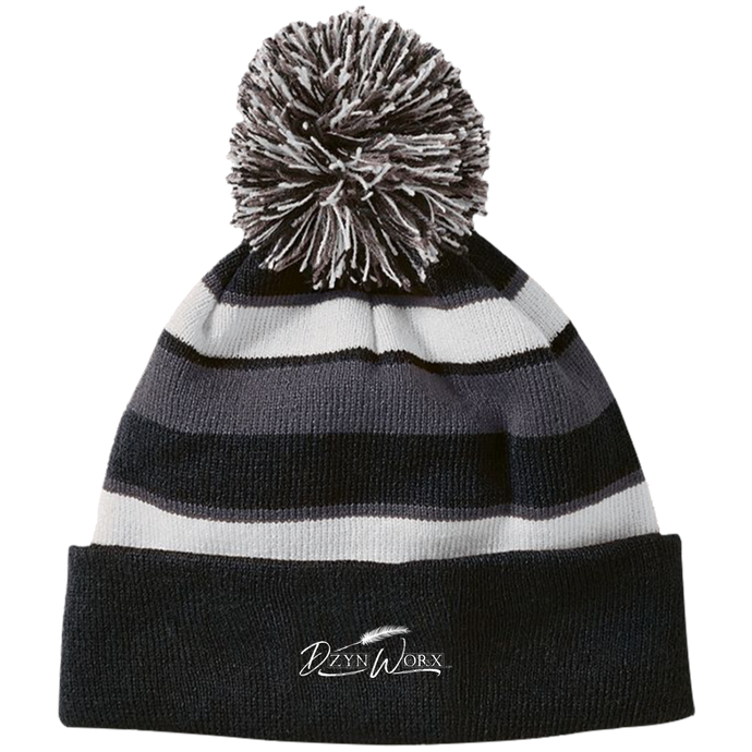 DzynWorx Striped Beanie with Pom